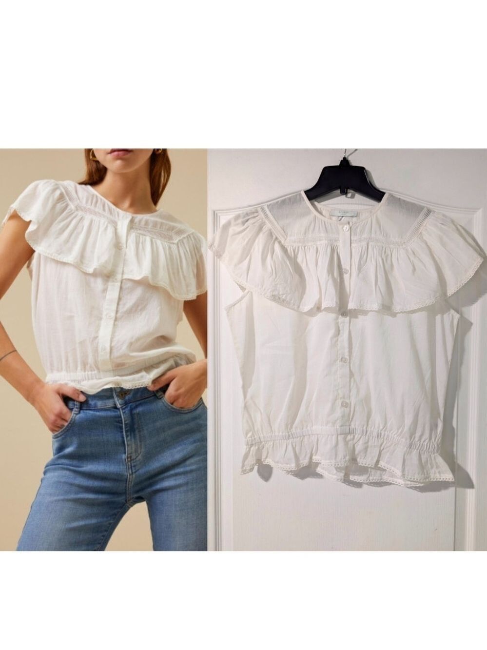 NWT By-Bar | Jael Ruffle Collar Blouse In Off-white